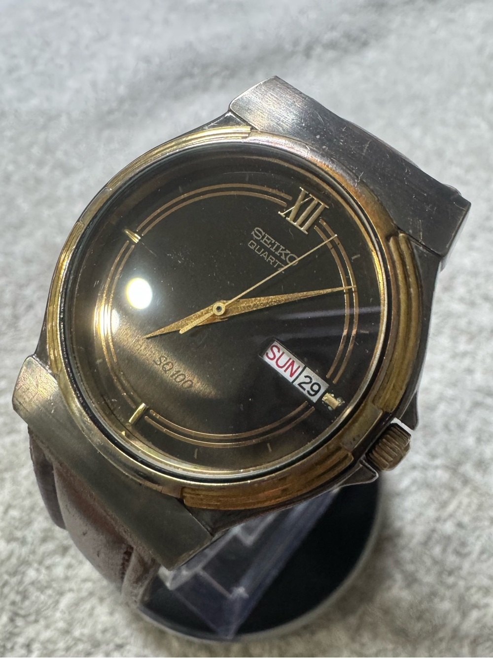 Seiko Black Dial Watch with Gold Accents